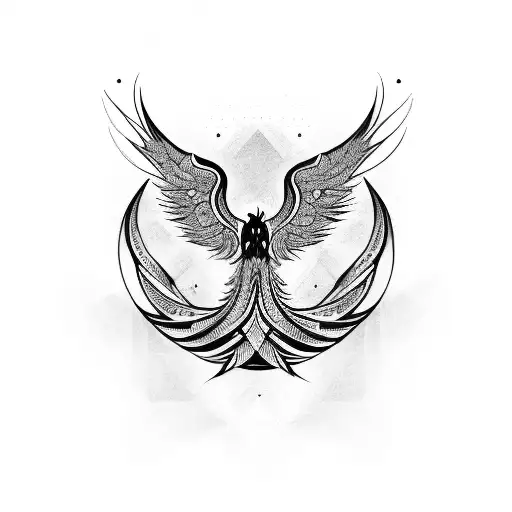 Tribal-inspired Blackwork Tattoo Representing A Phoenix