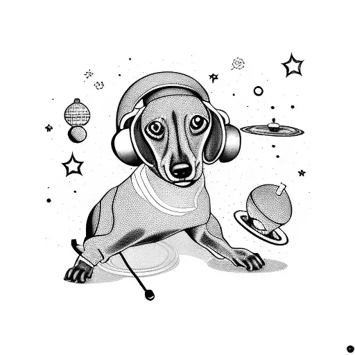 A Dachshund Dj Spinning Records In Outer Space