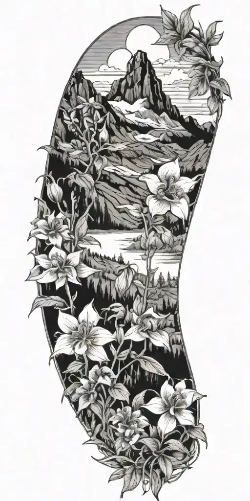 A Detailed Rocky Mountain Landscape With Columbine Flowers