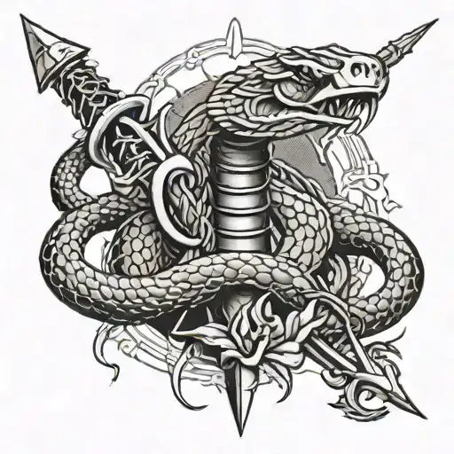 Cobra And Sword Wrapped In Barbed Wire