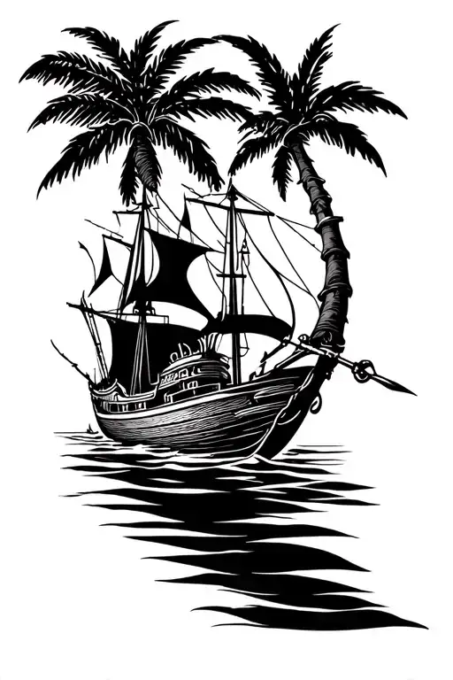 Ship Palm Tree Spear Fishing