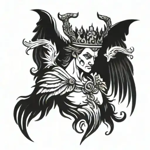 Half Devil Half Angel With Wings And Crown Made