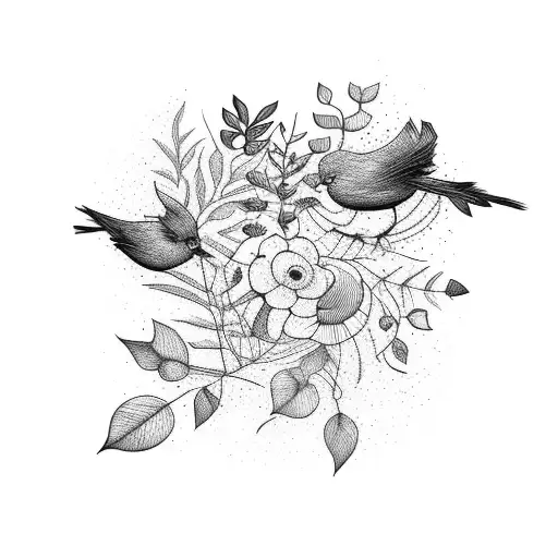 Abstract Bird And Plants