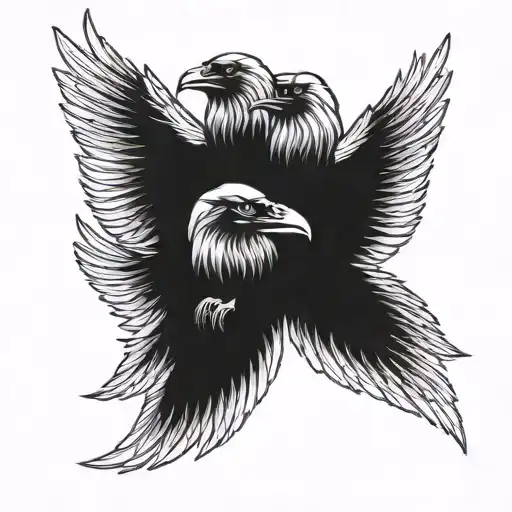 3 Headed Crow Wings Spread Wide