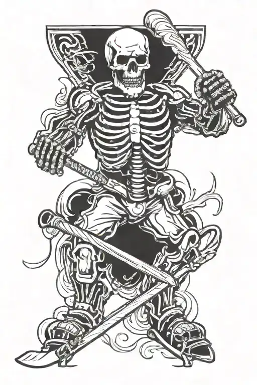 Skeleton With Hockey Stick