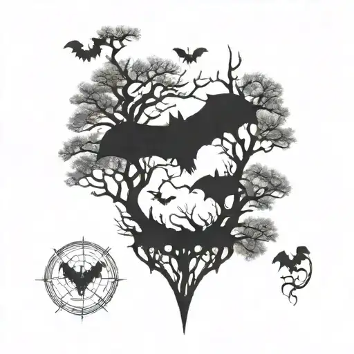 Tattoo On The Outer Side Of The Forearm With A Bat Scary Trees