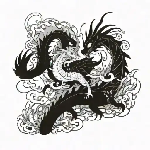 An Anime-inspired Underwater Scene With A Dragon And Cat Diving Together