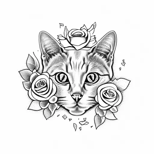 White Cat With Roses