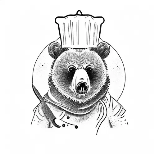 Grizzly Bear In Chef Coat And Chef Cap With Holding Chef Knife In Attitude Tattoo Ideas