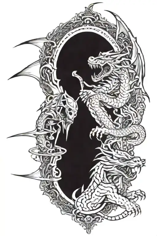 Dragon And Grim Reaper And Tiger Surrounded