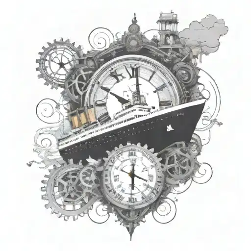A Clock With Intricate Gears And Titanic Sinking In The Background