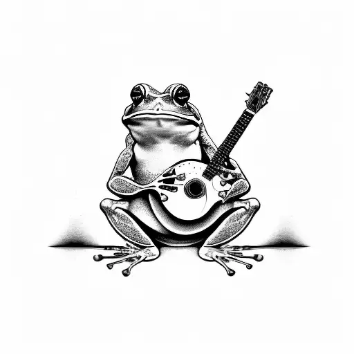 Frog Smoking Joint Weed Seated With Guitar