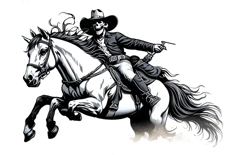 Cowboy Riding A Jumping Horse With A Skull As A Head