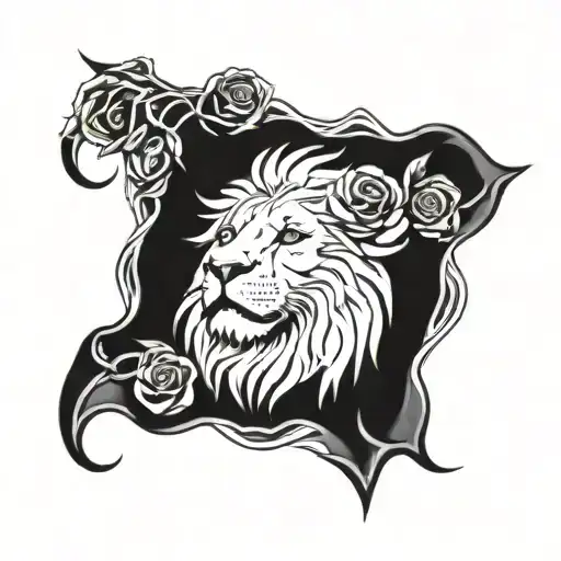 Lion Head With Rose Intertwined