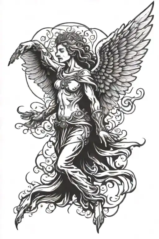 Angel With Spread Wings Looking Down