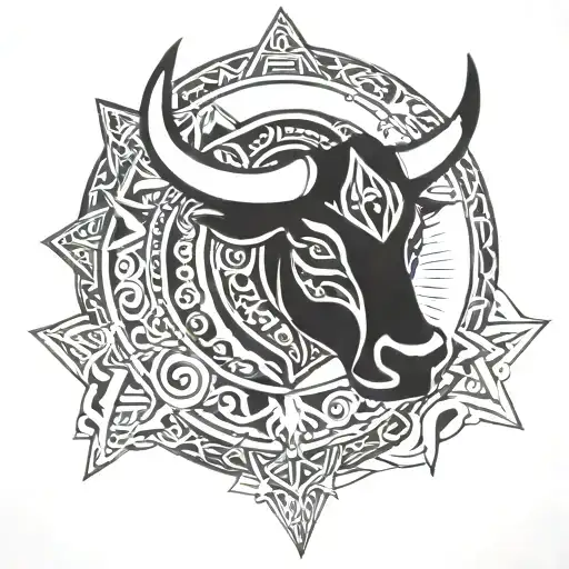 Bull Head Polynesian With 3 Stars And Sun