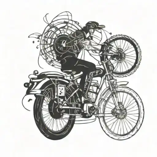 A Sleeve Tattoo Featuring Various Symbols Of Trash Metal Music And Bicycles Intertwined