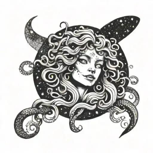 Medusa Portrayed As A Celestial Being With Galaxies Swirling In Her Eyes
