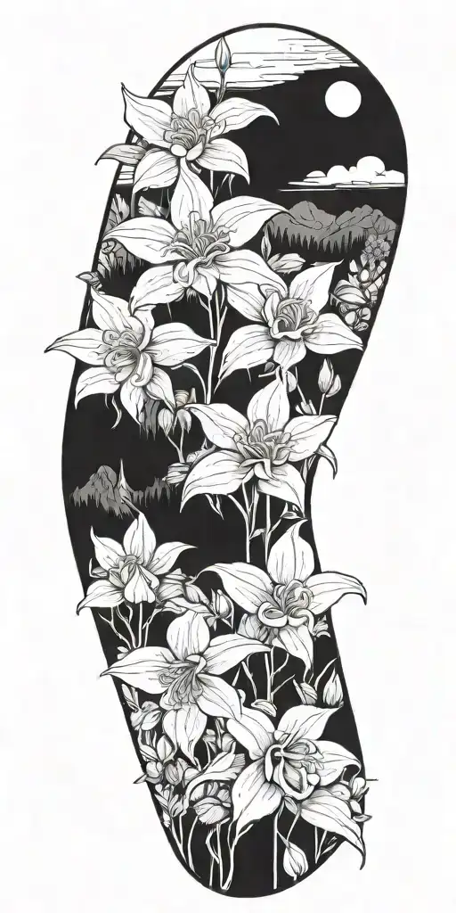 A Detailed Mountain Landscape With Columbine Flowers