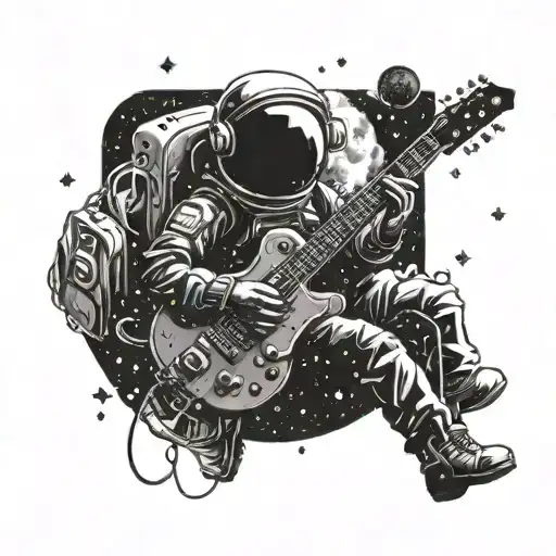 A Cosmic Scene Of An Astronaut Playing A Guitar In Outer Space Surrounded By Galaxies
