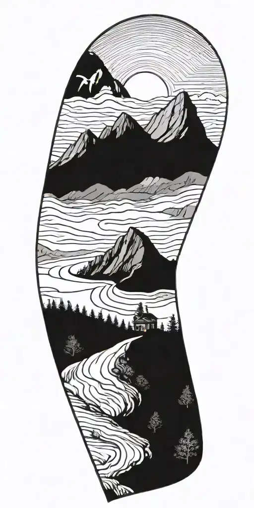 A Detailed Mountain Landscape With A Winding Hiking Trail Leading Up To A Summit