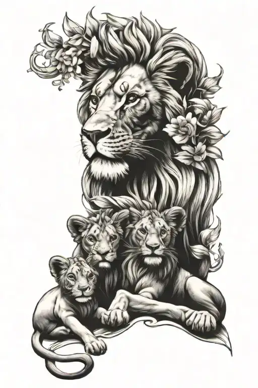 Lion Family Man Wife 2 Kids