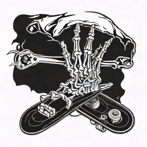 Skeleton Hands Holding A Shattered Skateboard