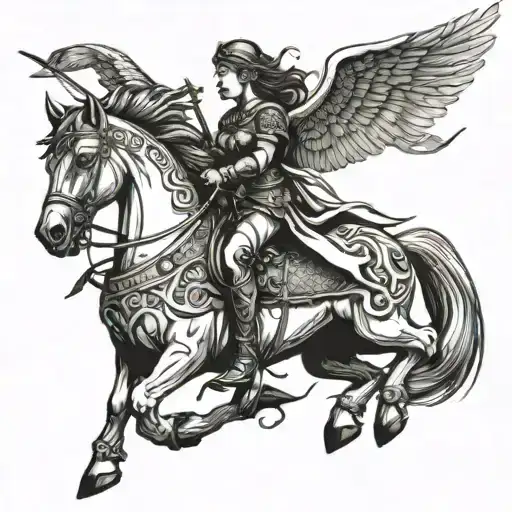 Valkyrie Riding A Majestic Winged Horse Into Battle