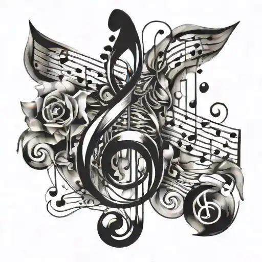 A Tattoo Design Featuring A Detailed Music Sheet Intertwined With Abstract Art Elements