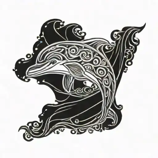 A Dolphin Tattoo With Filigree Wave Design One Line Drawing