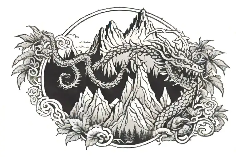 A Majestic Dragon Wrapping Around A Mountain Peak In A Jungle Setting