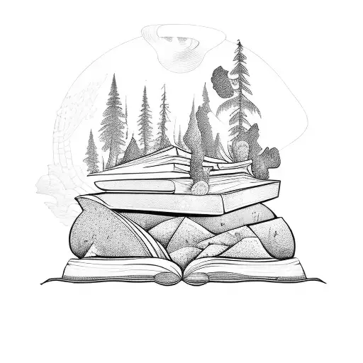 A Stack Of Books Surrounded By Nature Elements