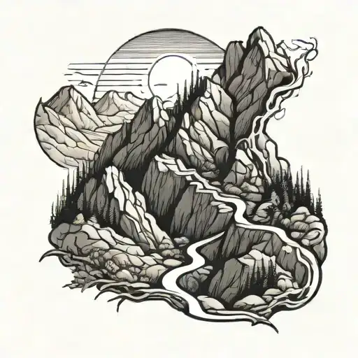 A Detailed Mountain Landscape With A Winding Hiking Trail Leading Up To A Summit