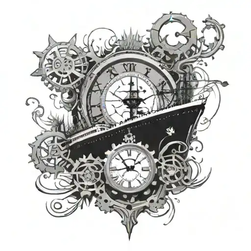 A Clock With Intricate Gears And Titanic Sinking In The Background