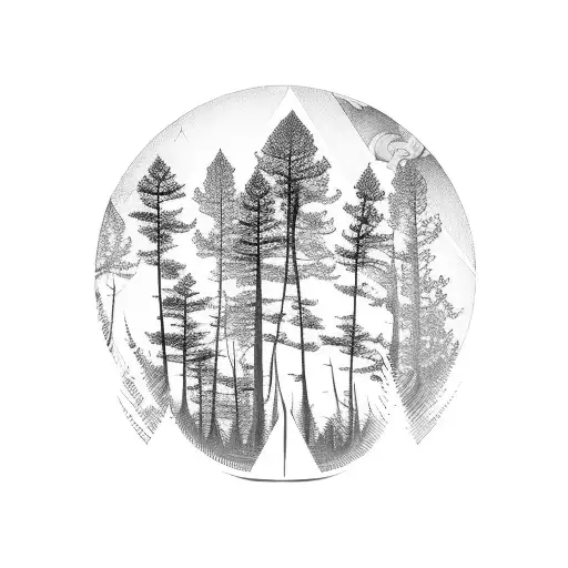 A Serene Forest Landscape With A Hidden Compass Incorporated Into The Trees
