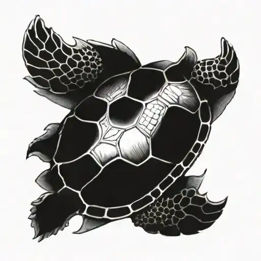 Top Down View Of Nautical Sea Turtle Swimming