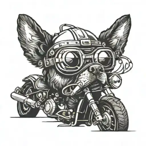 A Blackwork Tattoo Of A Dog Wearing A Motorcycle Helmet And Goggles