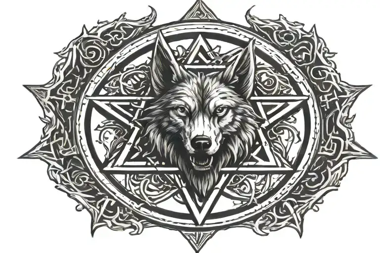 Satanic Pentagram With A Wolf In The Center