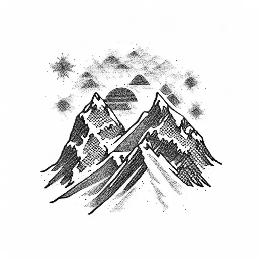 Mountain Range With Snowmobile Tracks