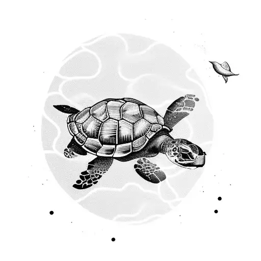 A Turtle Swimming In A Coffee Mug Filled With Ocean Waves