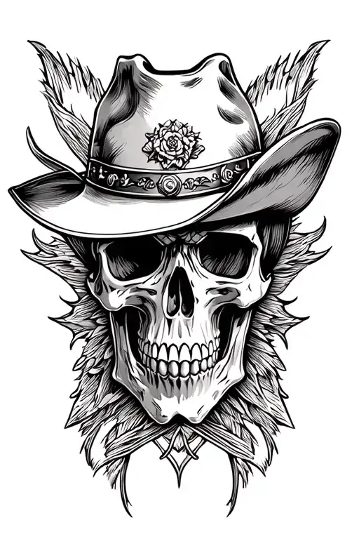 Black Work Tattoo Cowboy Skull