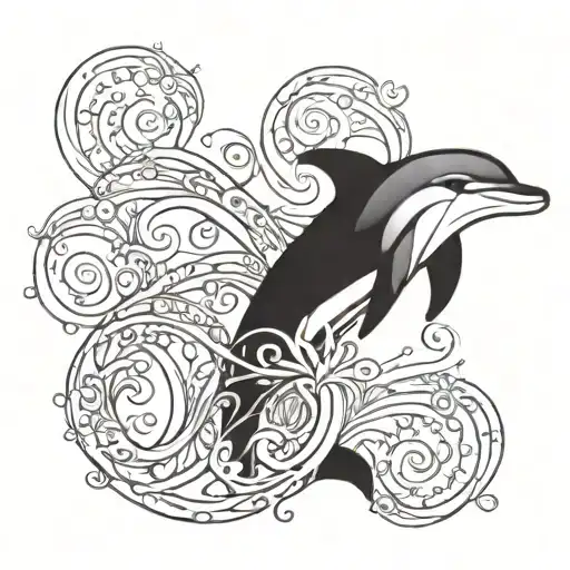 A Dolphin Tattoo With Filigree Wave Design Simple