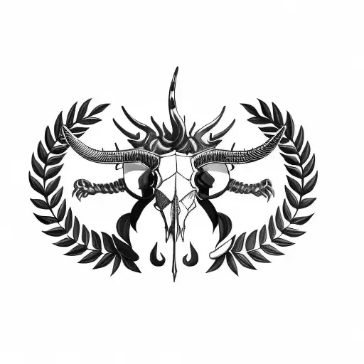 A Bull Skull And Laurel Wreath