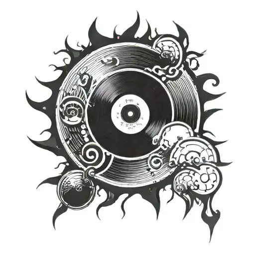 A Vinyl Record Morphing Into A Sun With Musical Notes Radiating Outwards