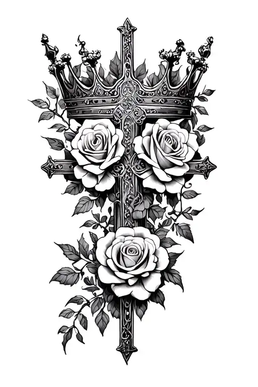 Cross With A Crown Of Roses On It