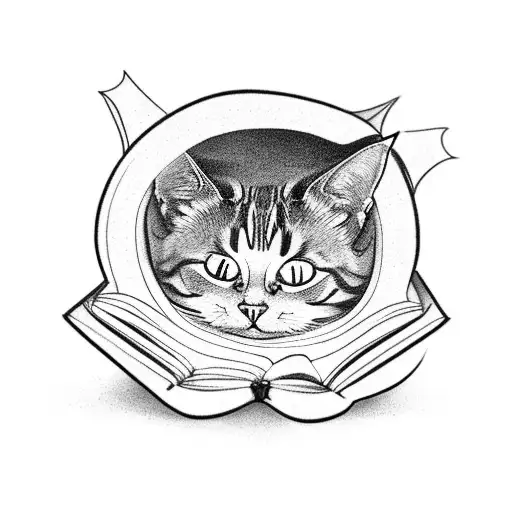 A Cat Curled Up Inside An Open Book