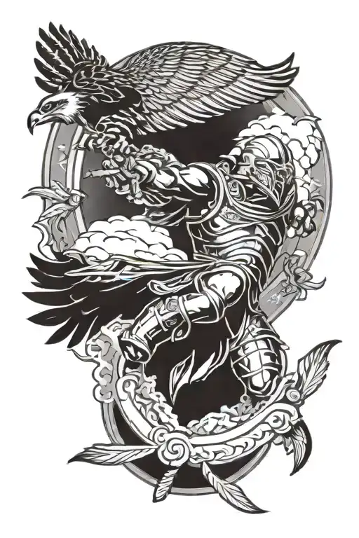 Roman Gladiator And Falcon Flying