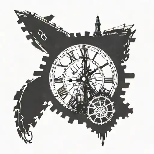 A Clock With Intricate Gears And Titanic Sinking In The Background