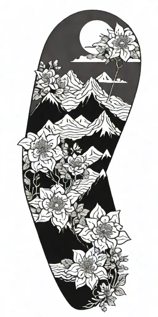 A Detailed Rocky Mountain With Floral Pattern