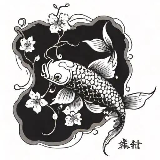 A Serene Koi Fish Swimming Gracefully Among Cherry Blossom Petals